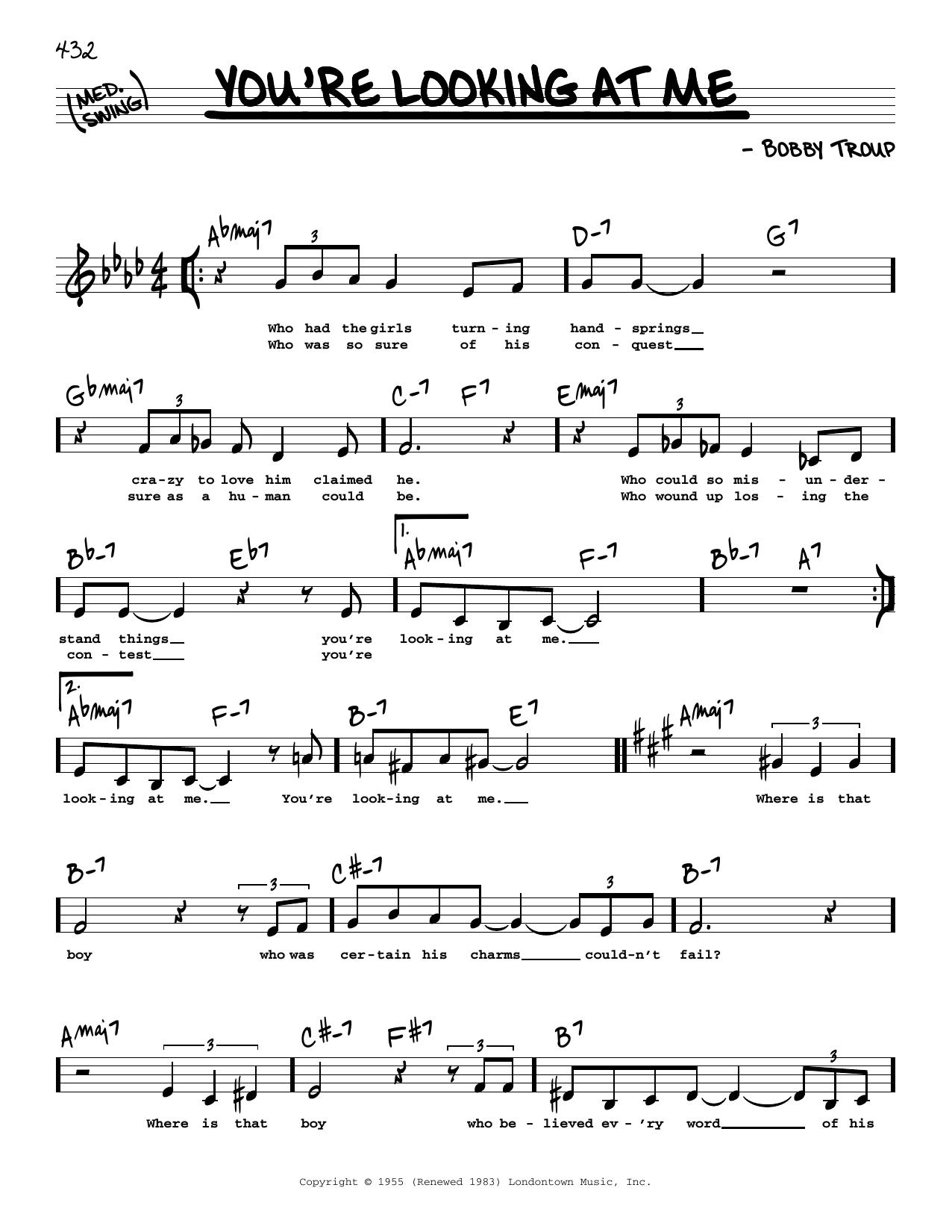 Nat King Cole You're Looking At Me (Low Voice) sheet music notes printable PDF score