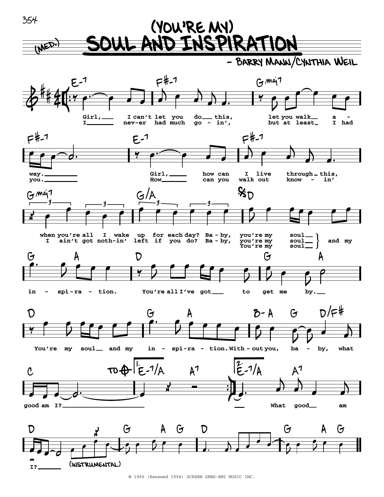 Download Righteous Brothers (You're My) Soul And Inspiration Sheet Music