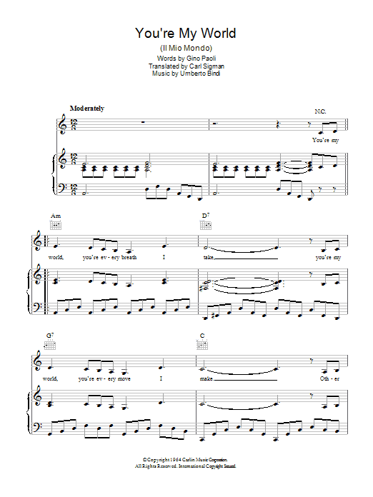 Download Carl Sigman You're My World (Il Mio Mondo) Sheet Music