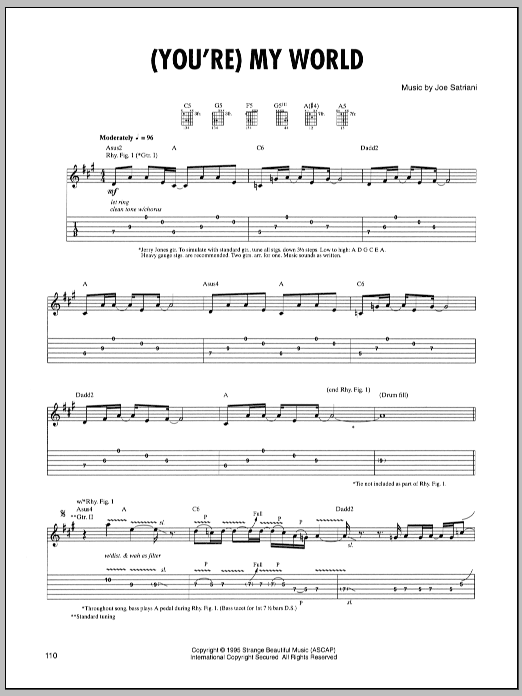 Download Joe Satriani (You're) My World Sheet Music
