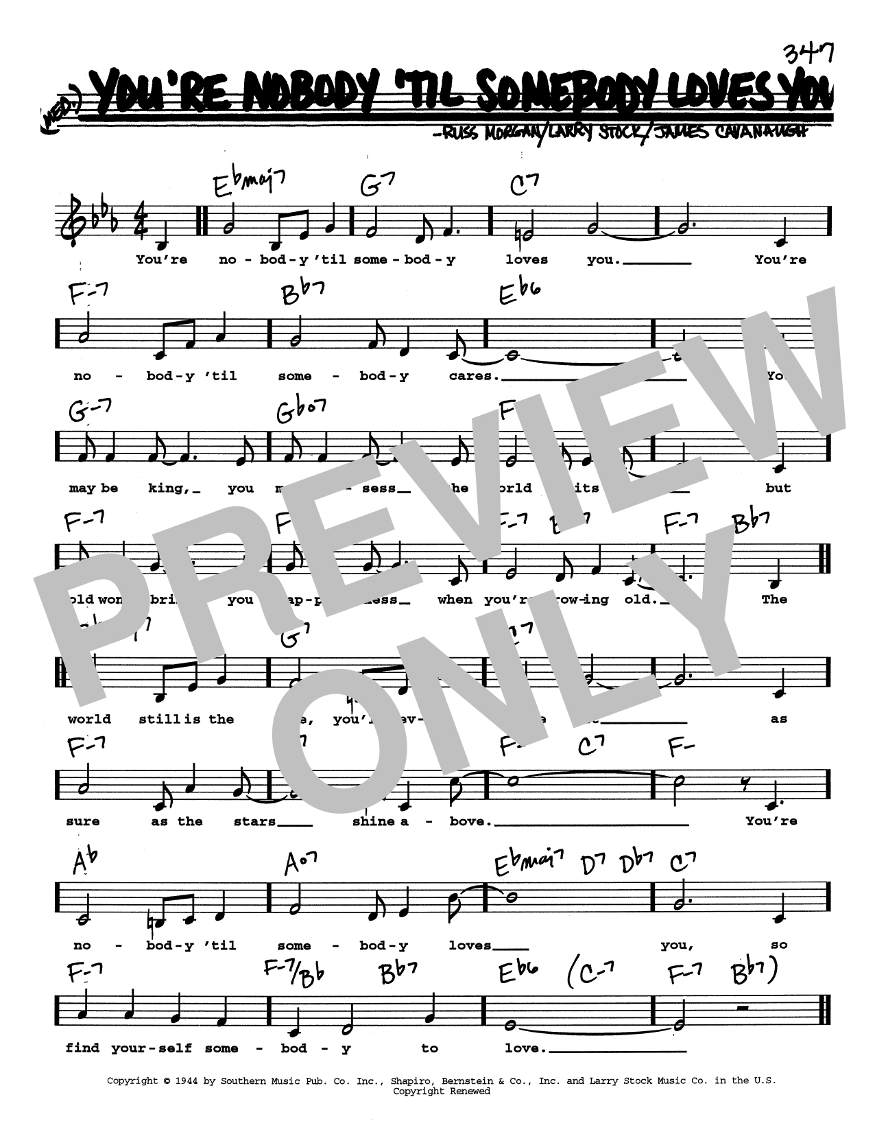 Dean Martin You're Nobody 'til Somebody Loves You (Low Voice) sheet music notes printable PDF score