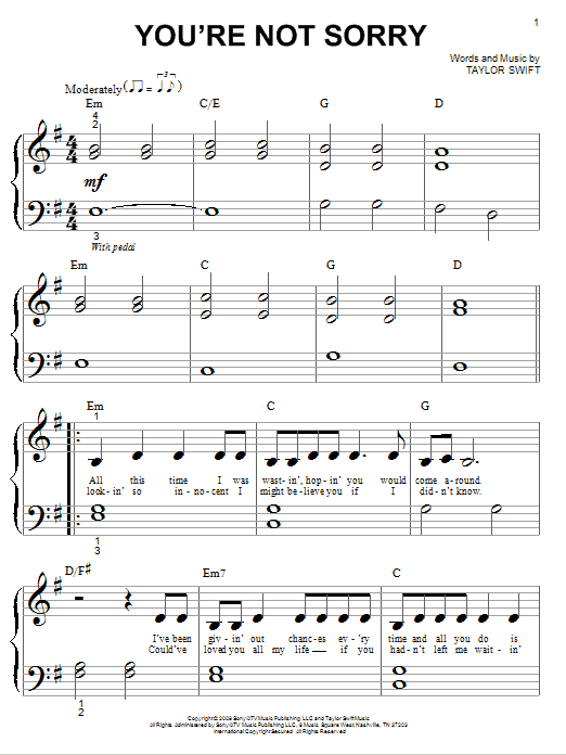 Download Taylor Swift You're Not Sorry Sheet Music