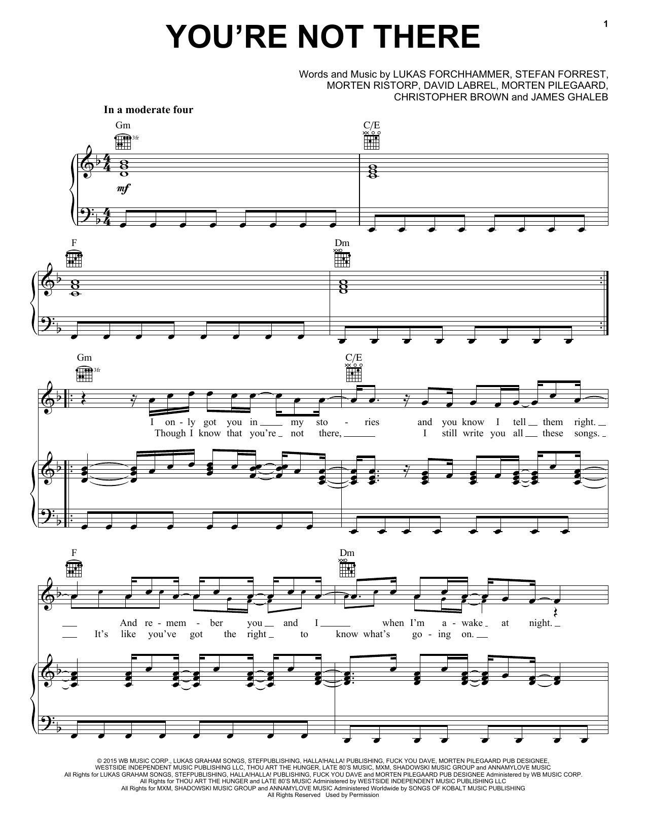 Download Lukas Graham You're Not There Sheet Music
