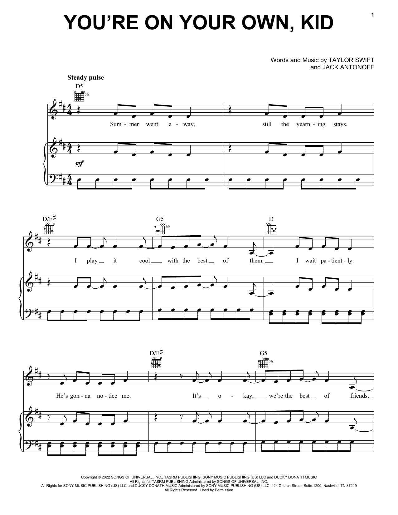 Download Taylor Swift You're On Your Own, Kid Sheet Music