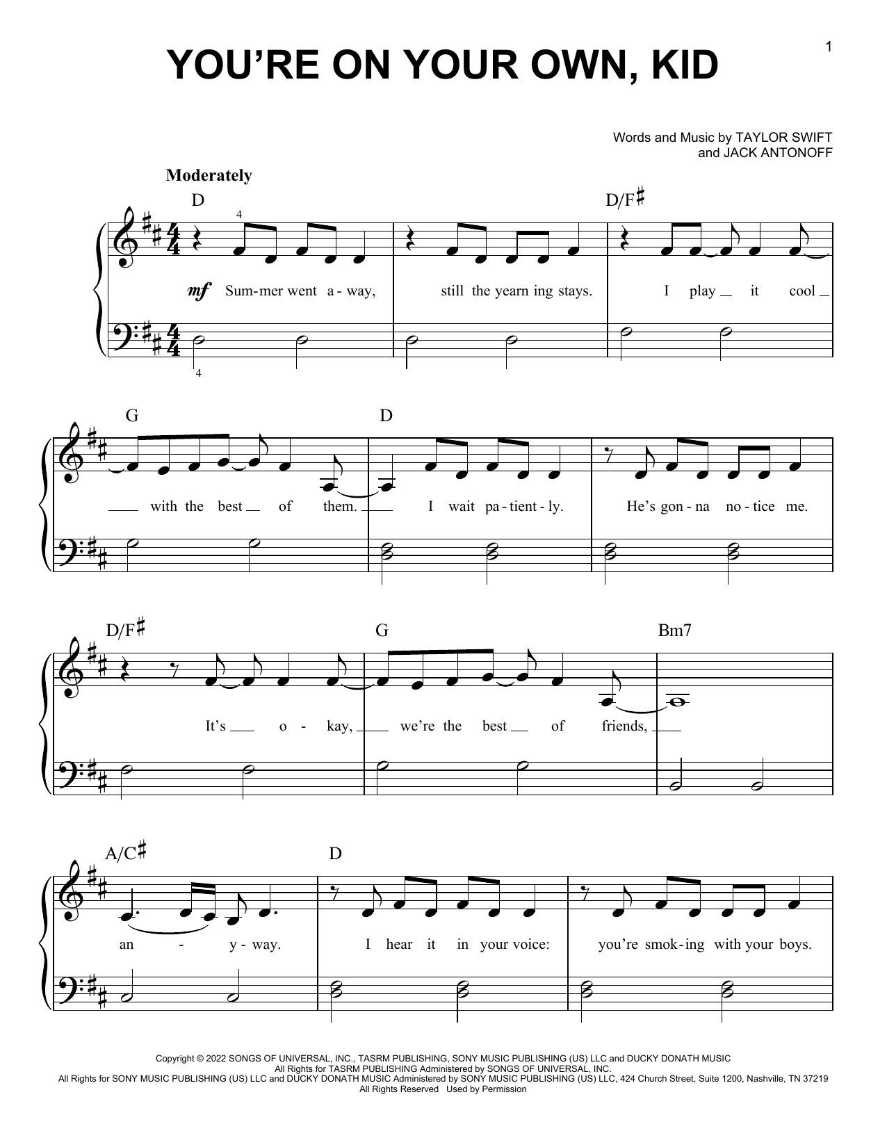 Download Taylor Swift You're On Your Own, Kid Sheet Music