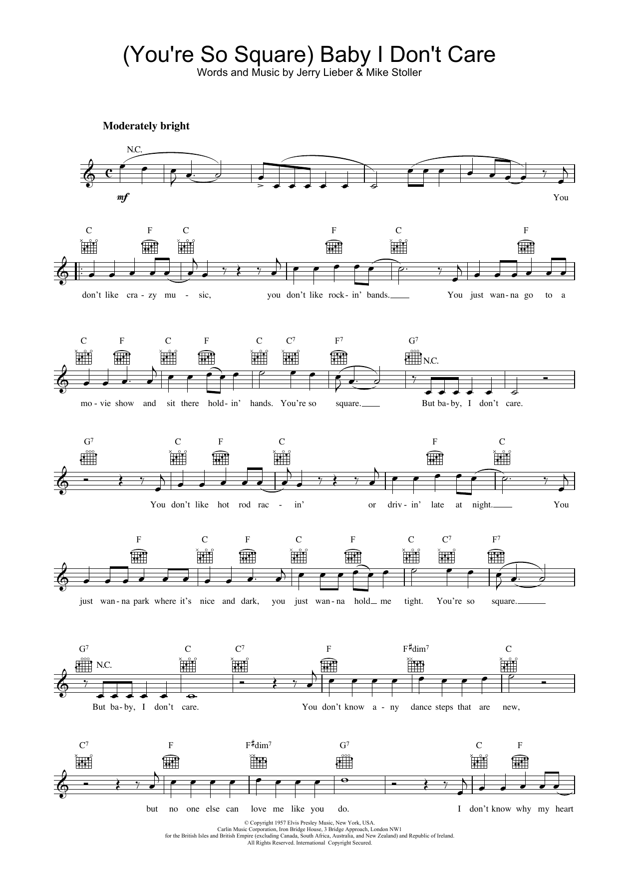 Download Elvis Presley (You're So Square) Baby I Don't Care Sheet Music