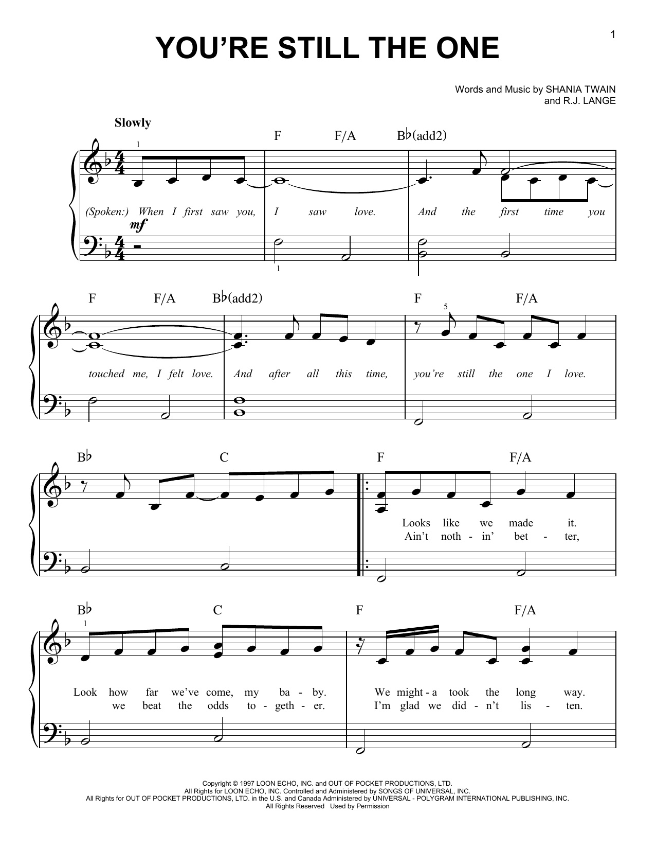 Download Shania Twain You're Still The One Sheet Music