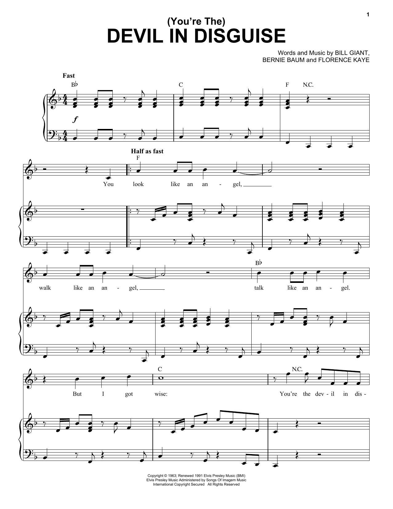 Download Elvis Presley (You're The) Devil In Disguise Sheet Music