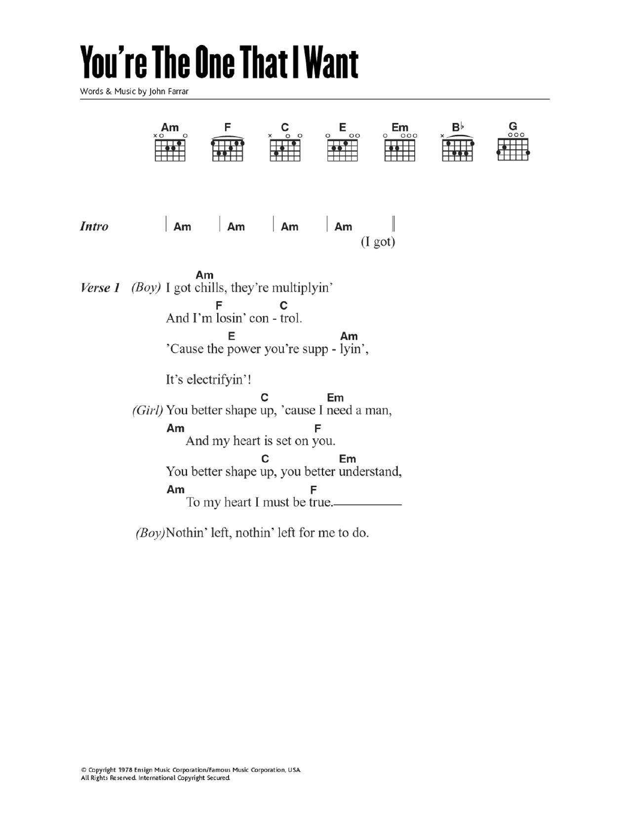 Download John Travolta You're The One That I Want (from Grease Sheet Music