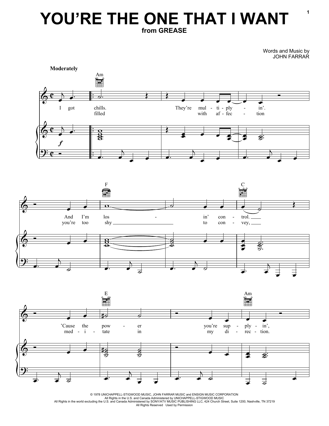 Download Olivia Newton-John & John Travolta You're The One That I Want (from Grease Sheet Music