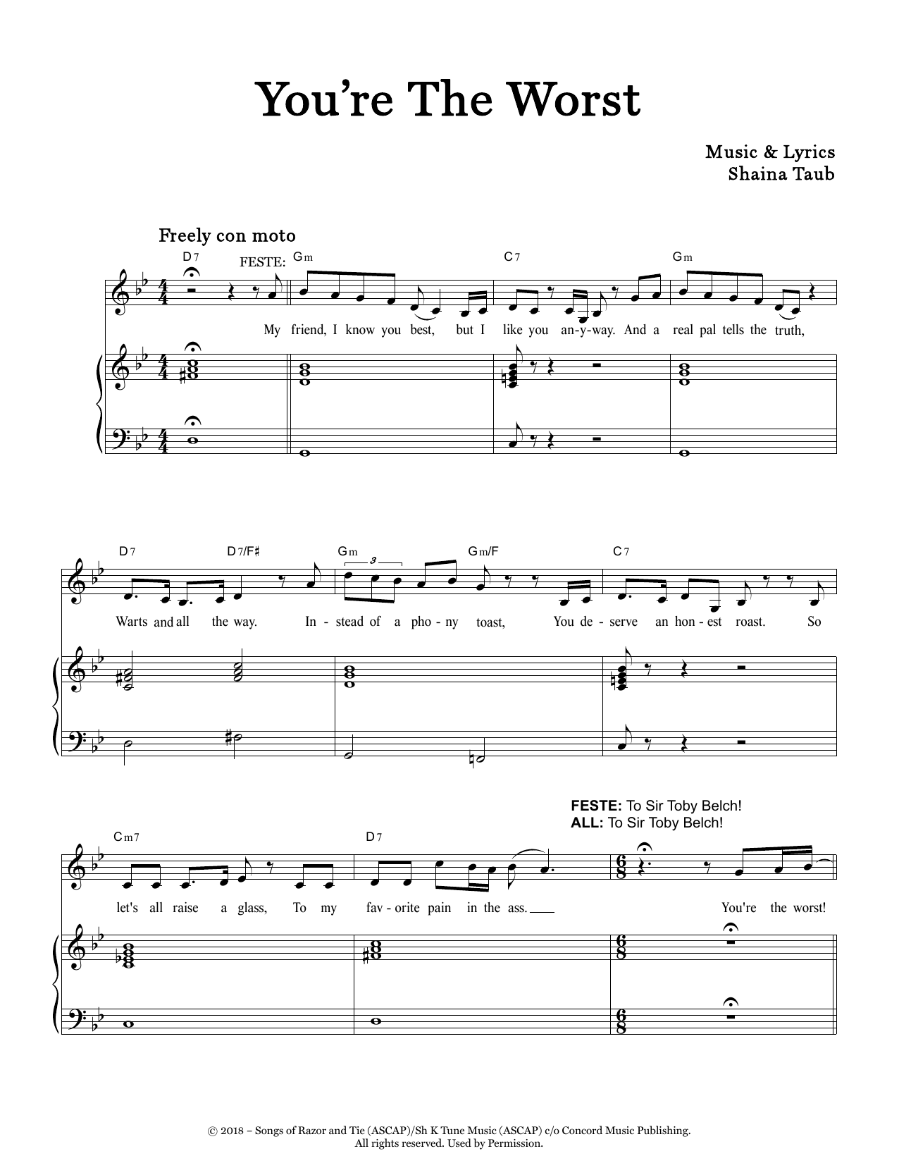 Download Shaina Taub You're The Worst (from Twelfth Night) Sheet Music