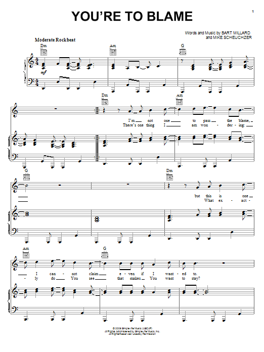 Download MercyMe You're To Blame Sheet Music