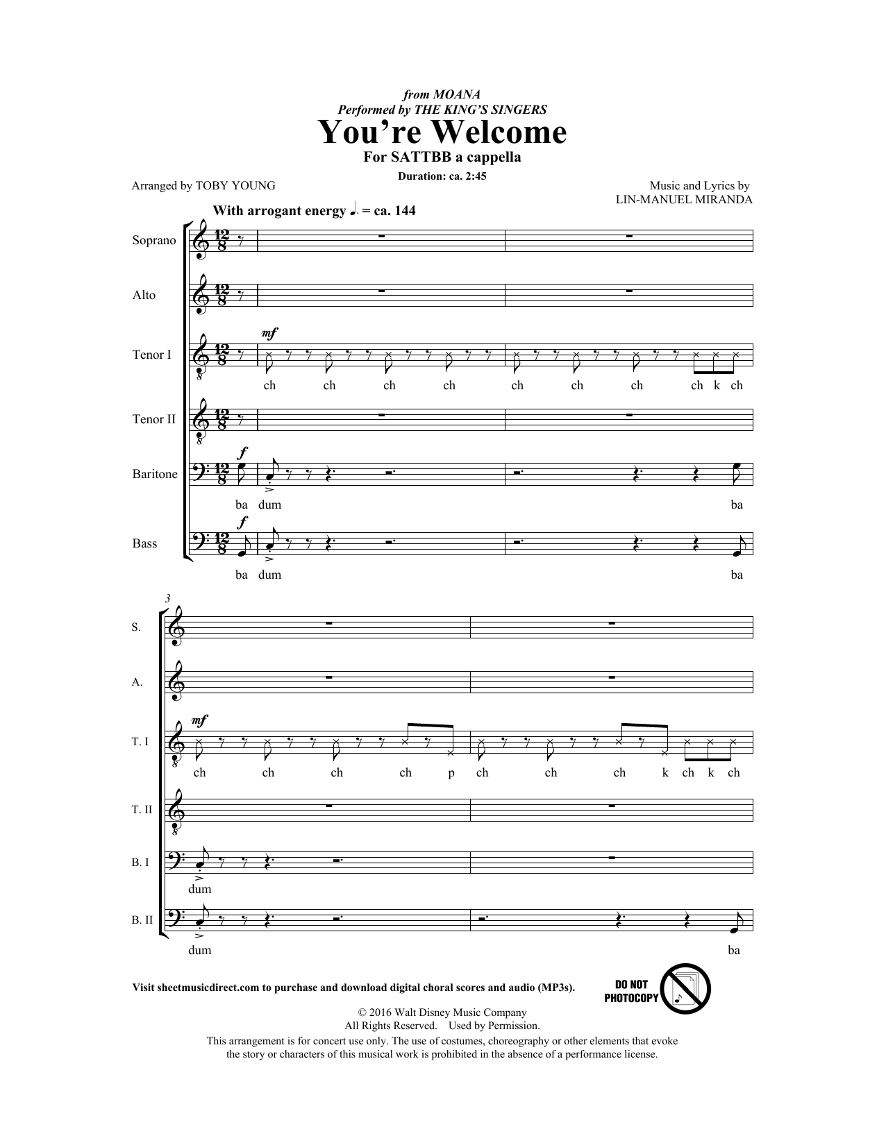 Download The King's Singers You're Welcome (from Moana) (arr. Toby Sheet Music