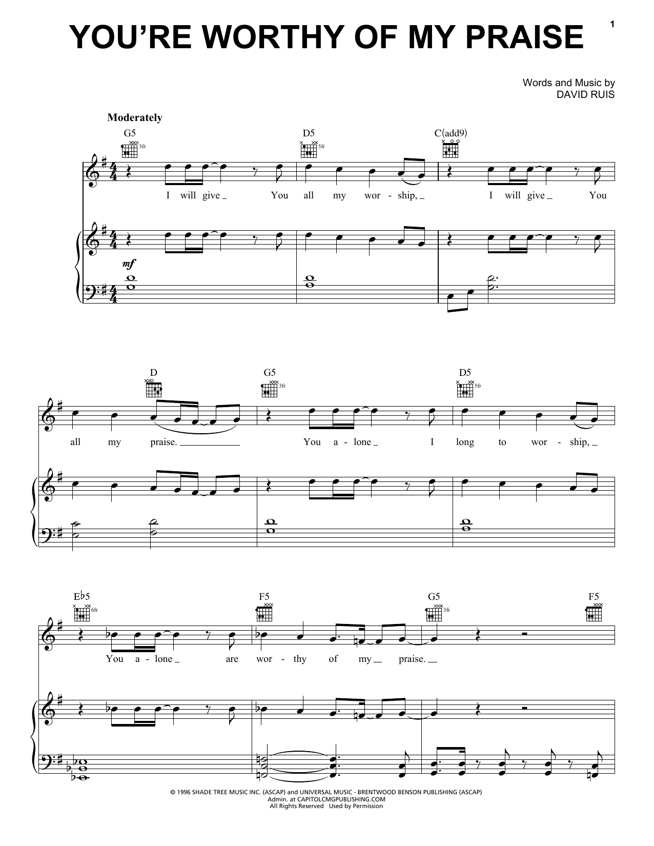 Download Jeremy Camp You're Worthy Of My Praise Sheet Music