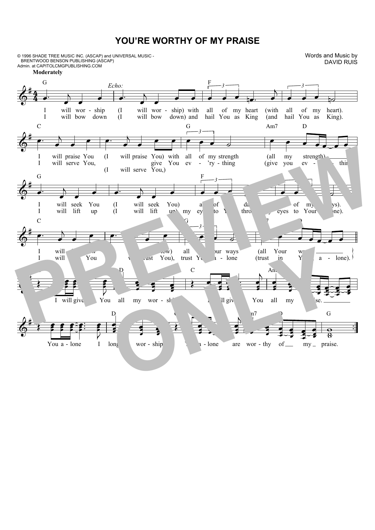 Download Passion You're Worthy Of My Praise Sheet Music