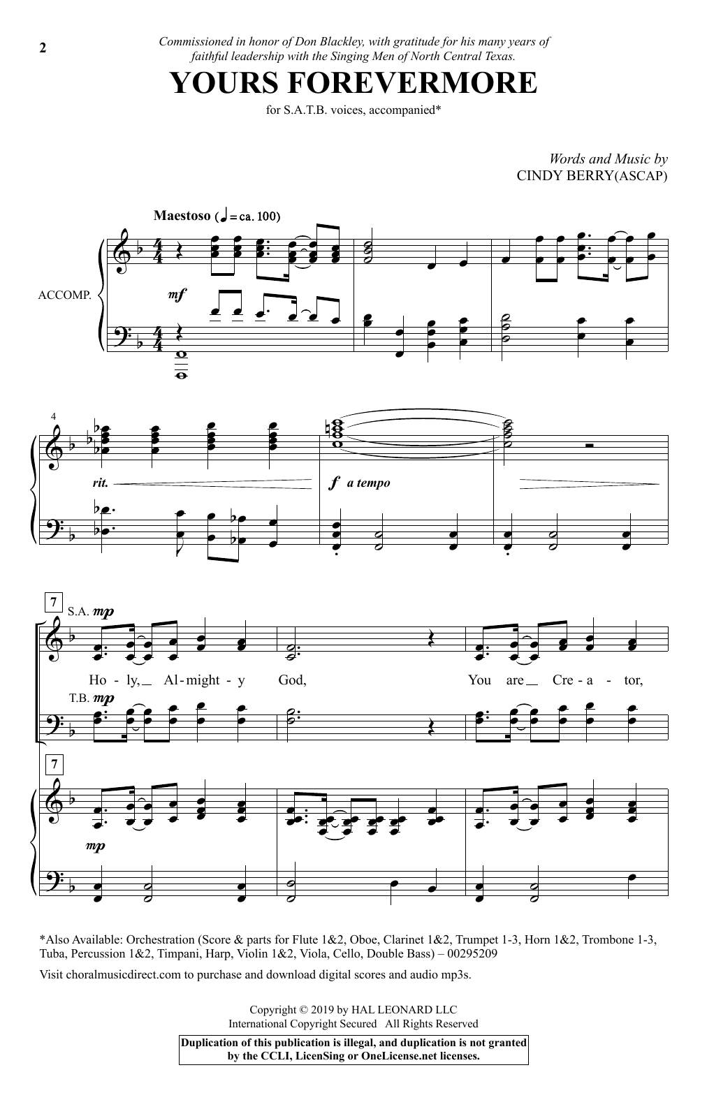 Download Cindy Berry Yours Forevermore Sheet Music