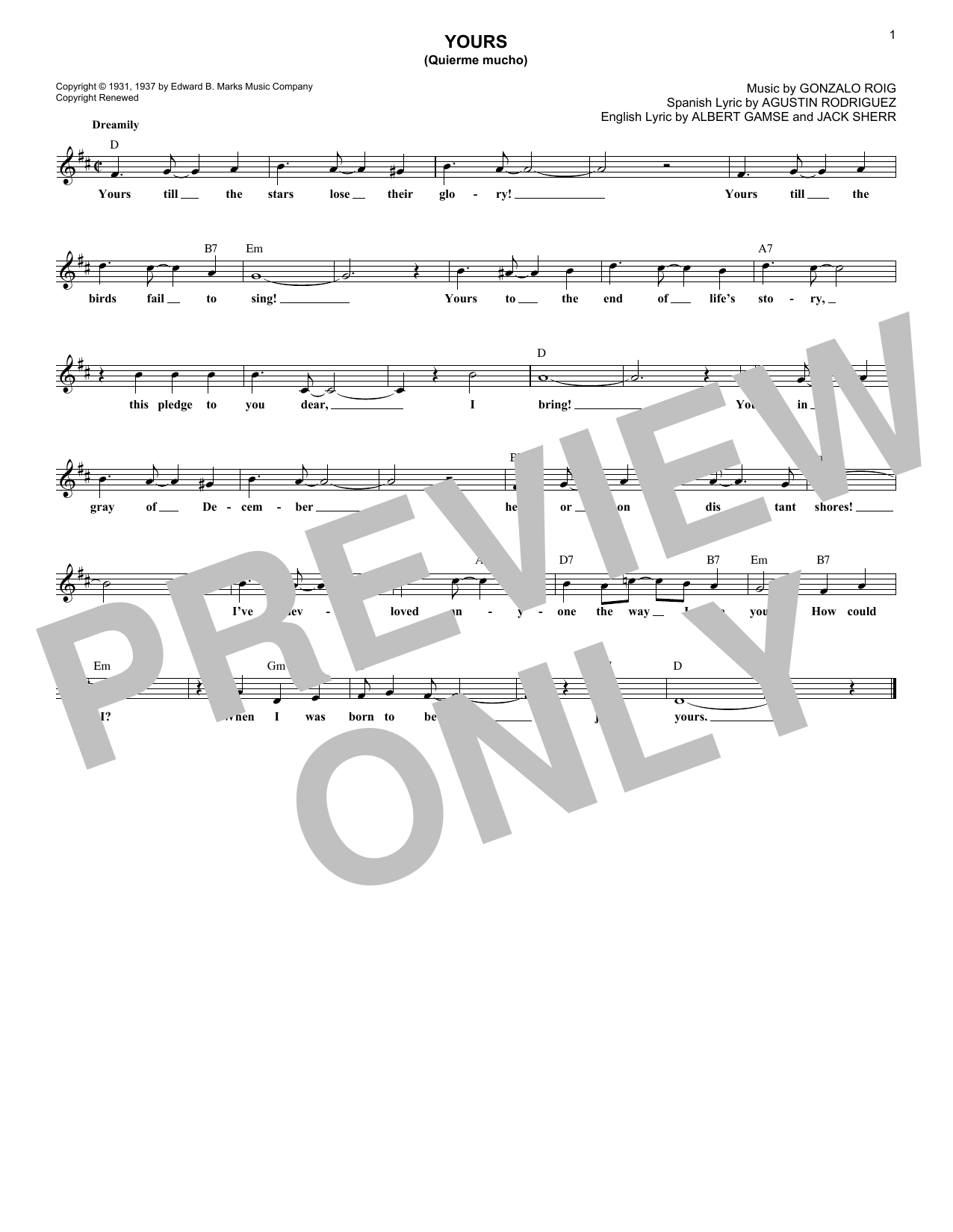 Download Agustin Rodriguez Yours (Quiereme Mucho) Sheet Music
