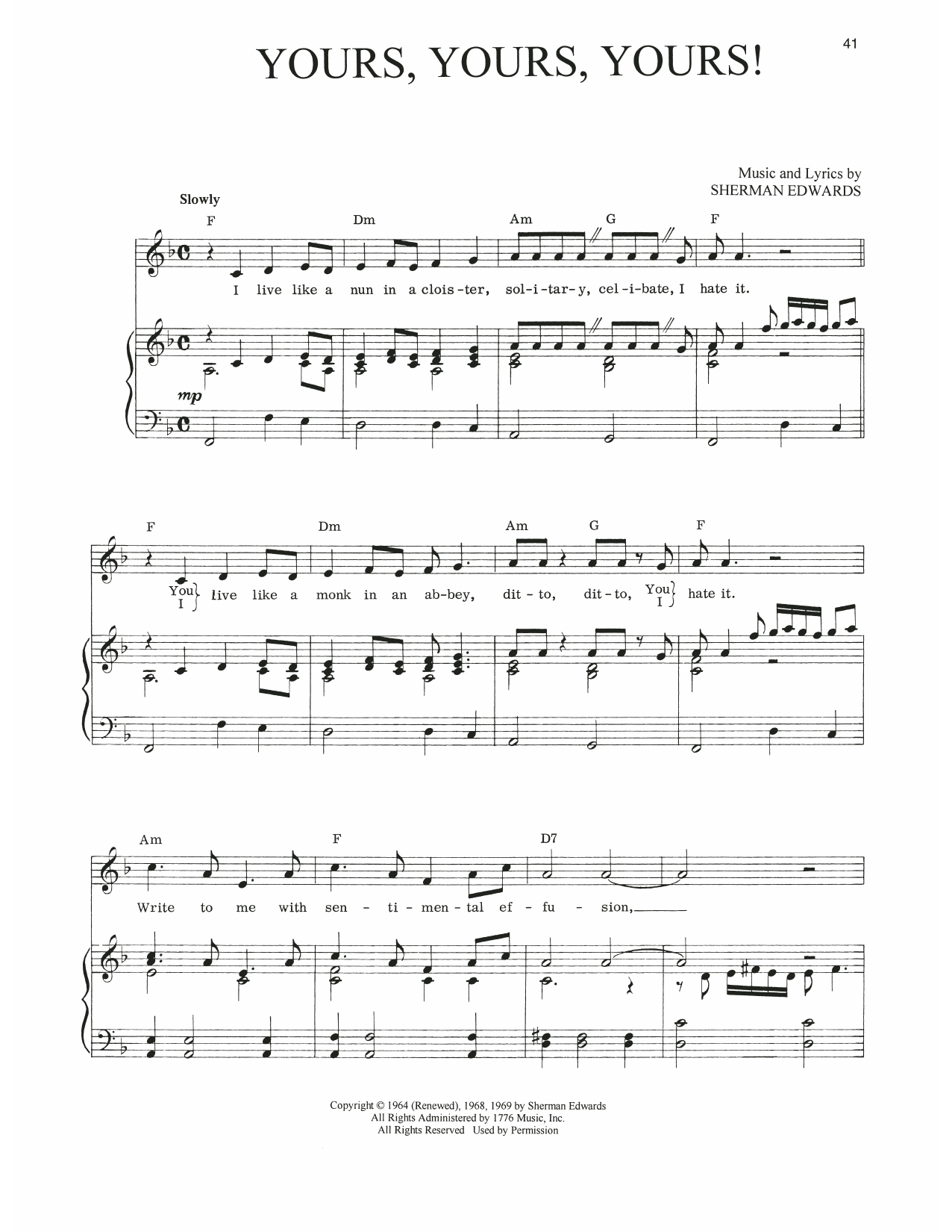 Download Sherman Edwards Yours, Yours, Yours! (from 1776) Sheet Music