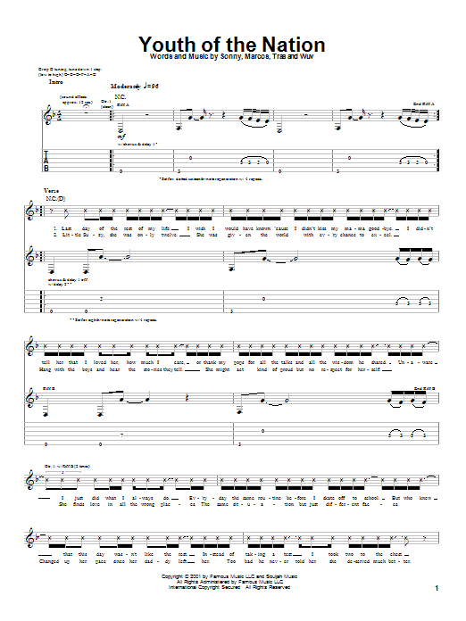 Download P.O.D. (Payable On Death) Youth Of The Nation Sheet Music