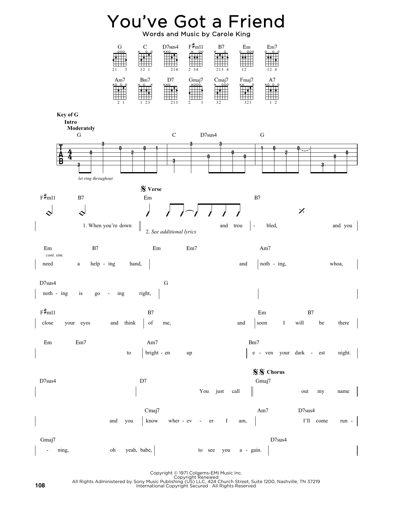 James Taylor You've Got A Friend sheet music notes printable PDF score