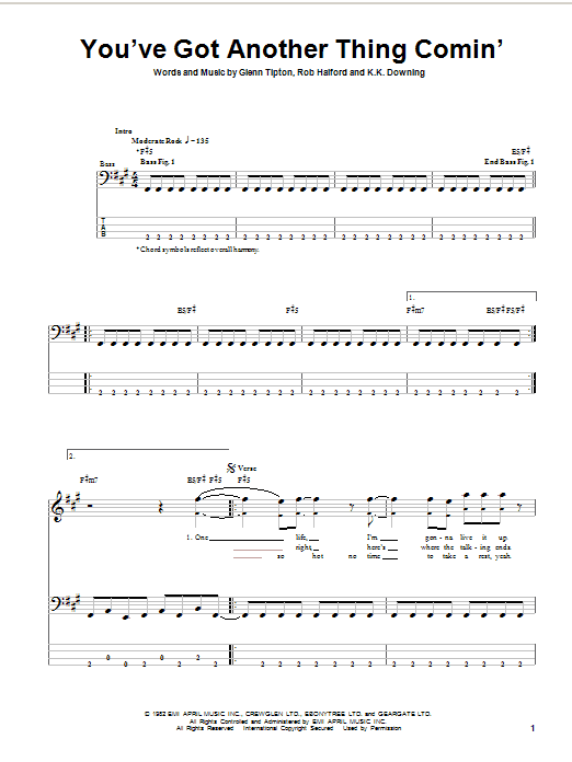Download Judas Priest You've Got Another Thing Comin' Sheet Music