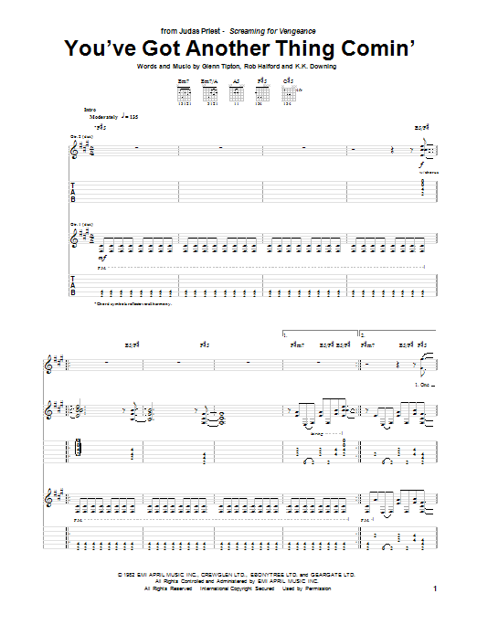 Download Judas Priest You've Got Another Thing Comin' Sheet Music