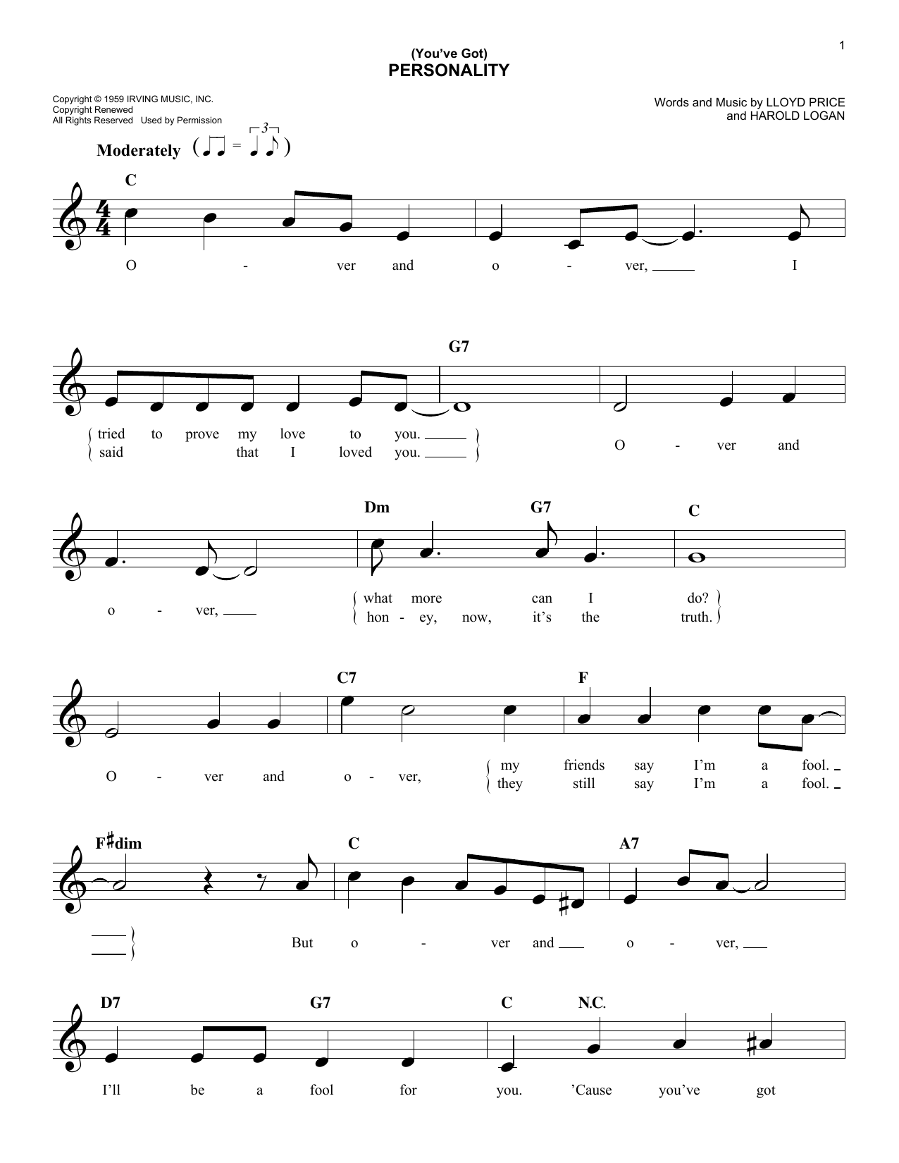 Download Lloyd Price (You've Got) Personality Sheet Music