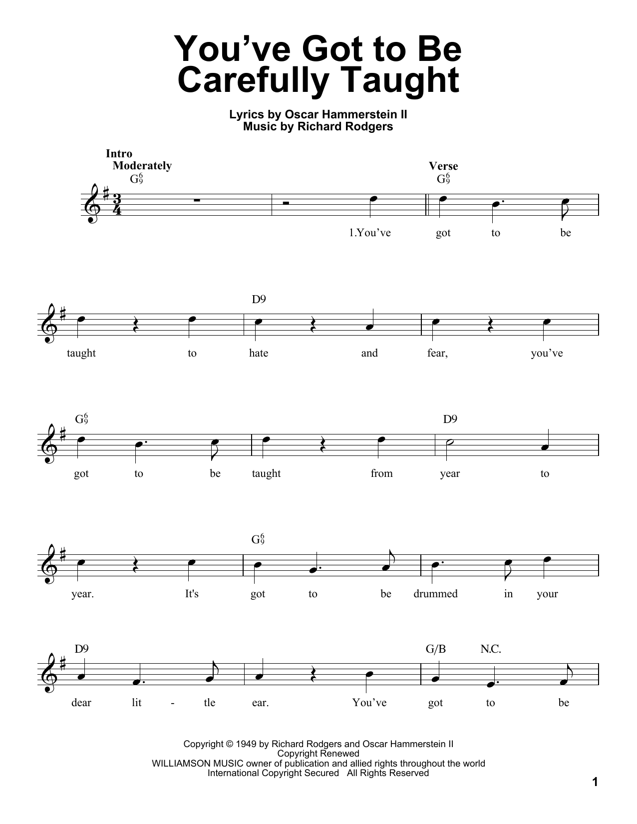 Download Rodgers & Hammerstein You've Got To Be Carefully Taught Sheet Music
