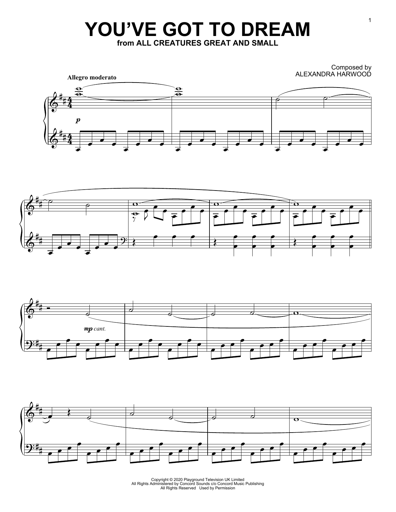 Alexandra Harwood You've Got To Dream (from All Creatures Great And Small) sheet music notes printable PDF score