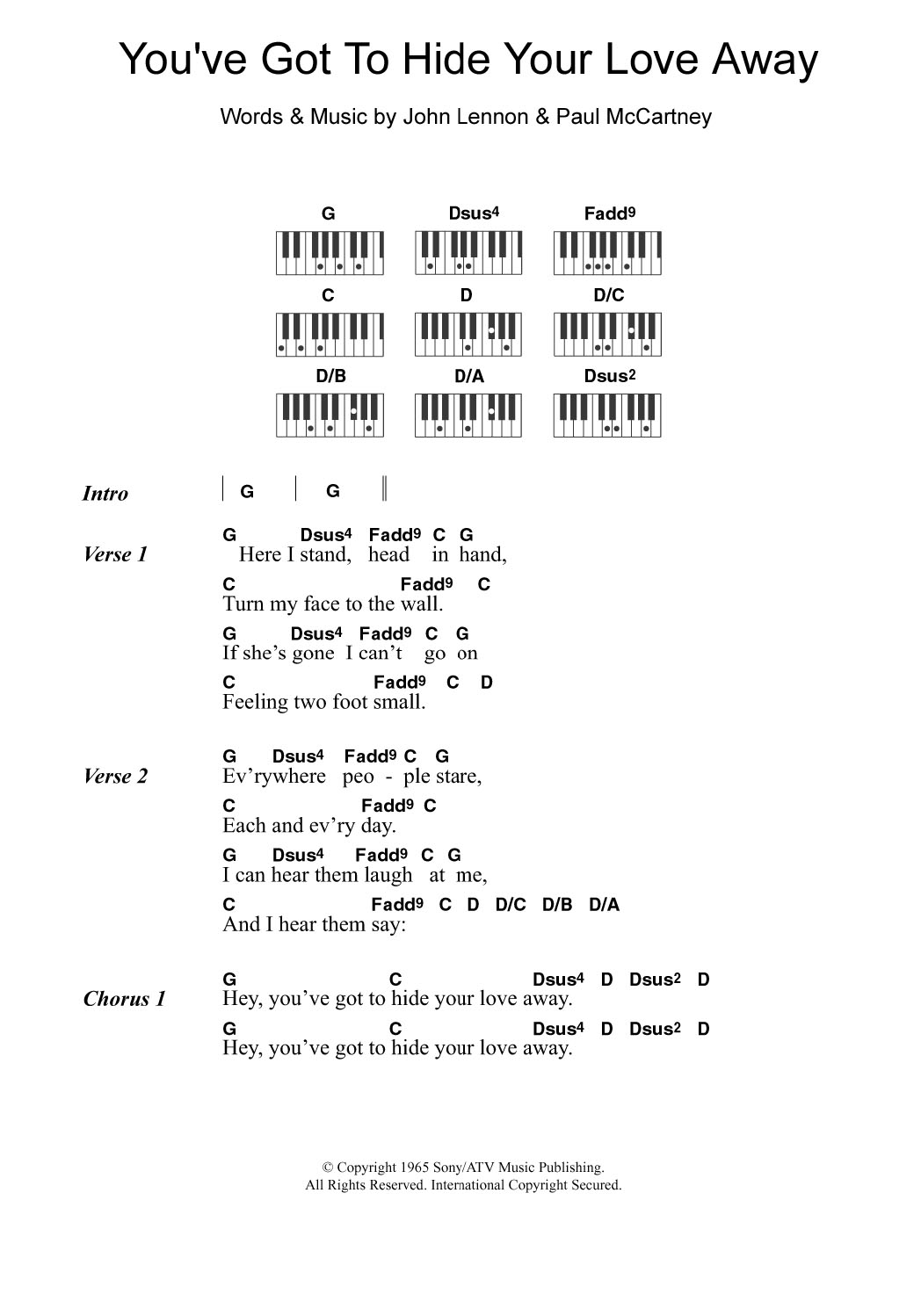 Download The Beatles You've Got To Hide Your Love Away Sheet Music