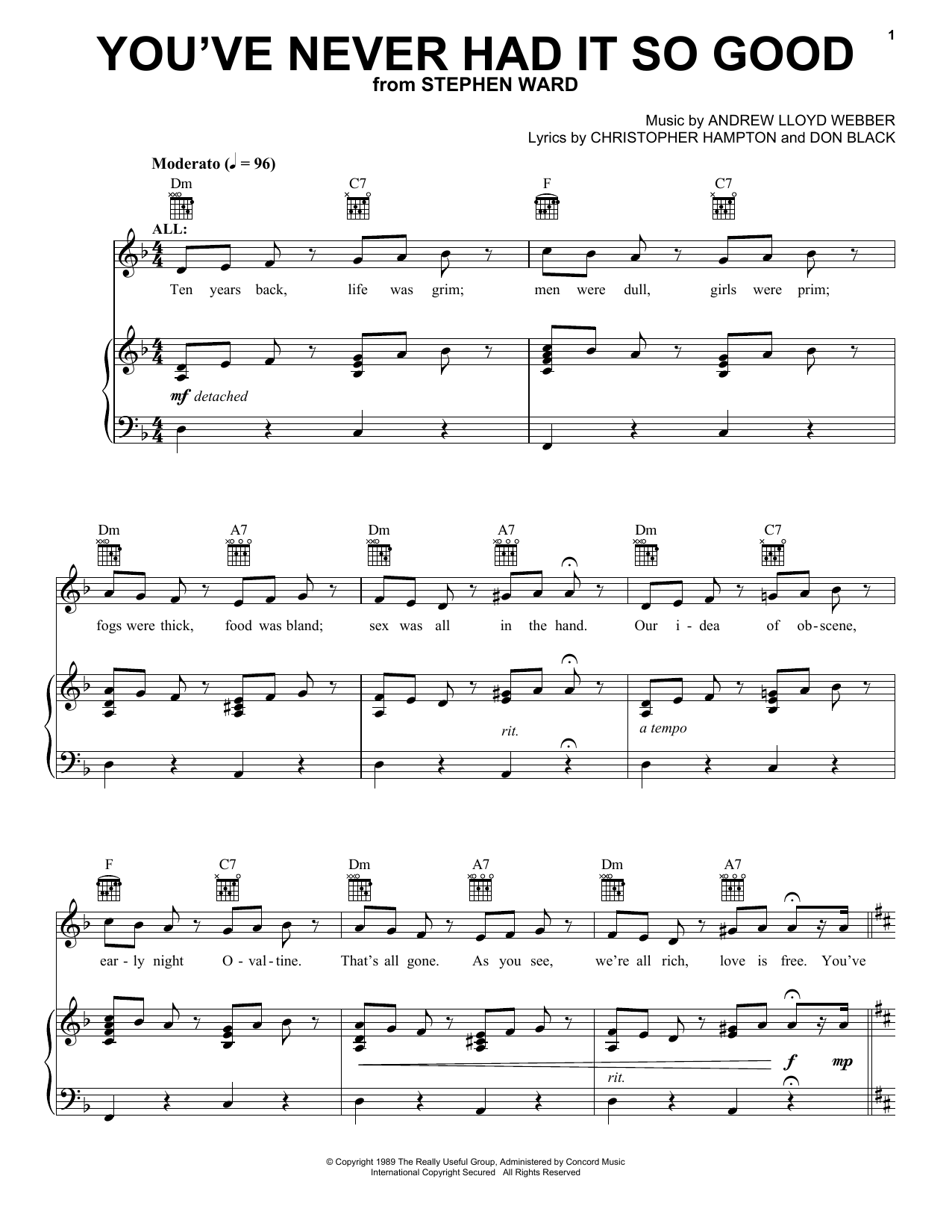 Download Andrew Lloyd Webber You've Never Had It So Good Sheet Music