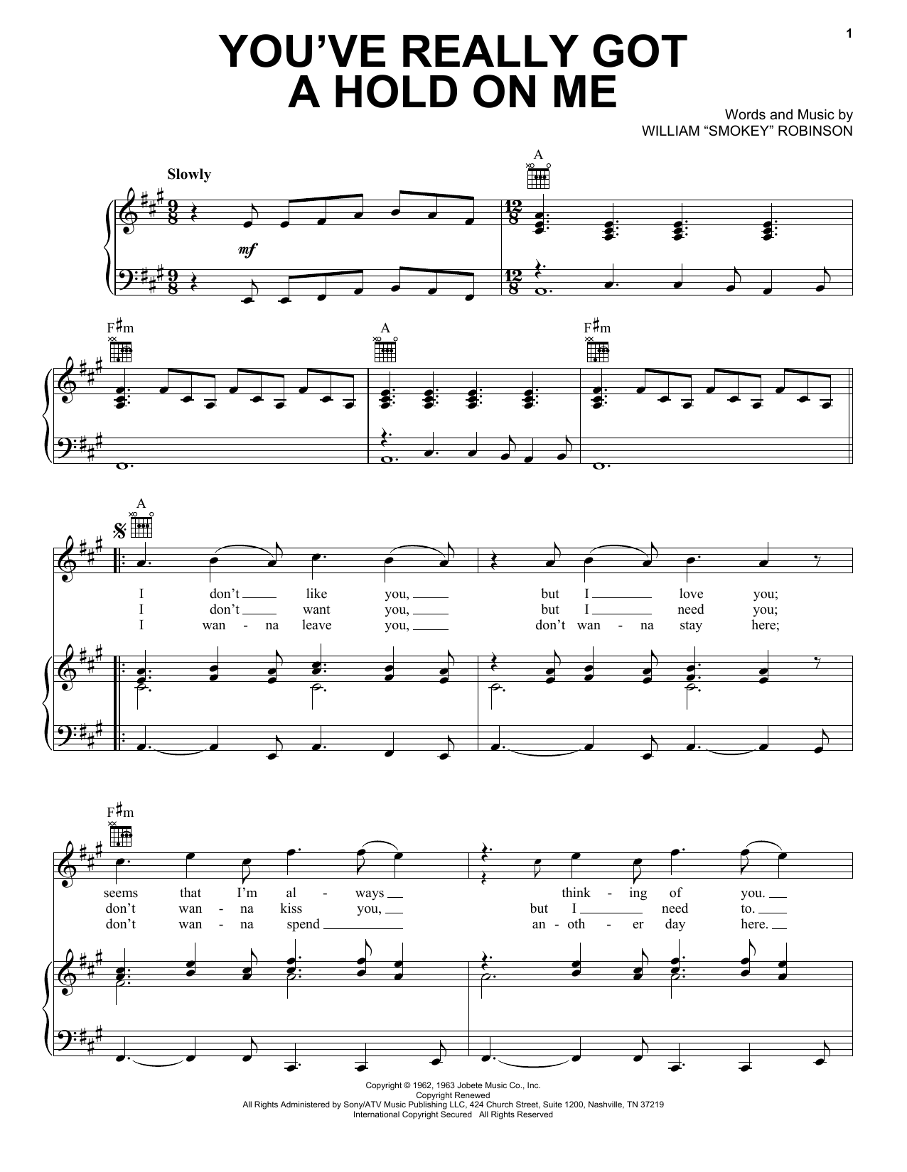 Download Smokey Robinson & The Miracles You've Really Got A Hold On Me Sheet Music