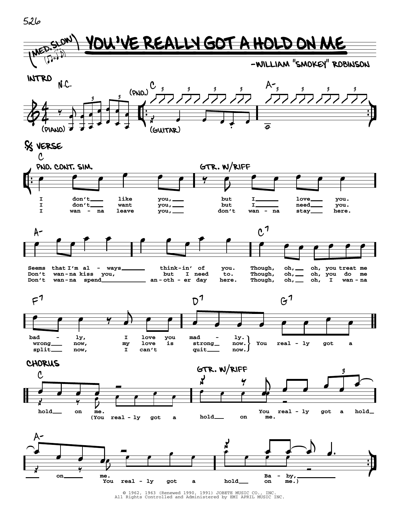 Download Smokey Robinson You've Really Got A Hold On Me Sheet Music