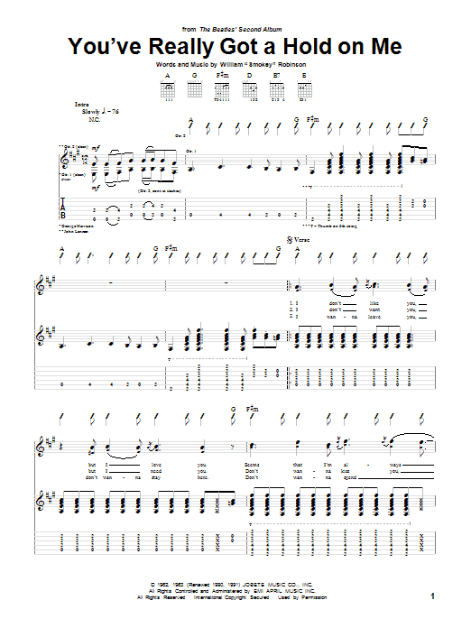Download The Beatles You've Really Got A Hold On Me Sheet Music