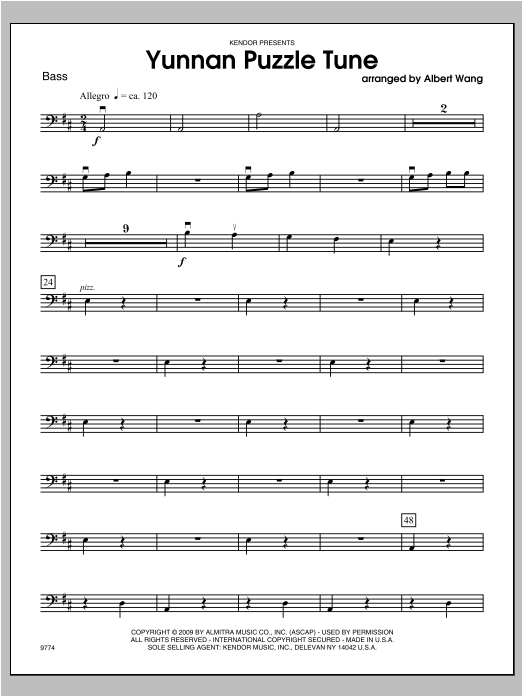 Download Wang Yunnan Puzzle Tune - Bass Sheet Music
