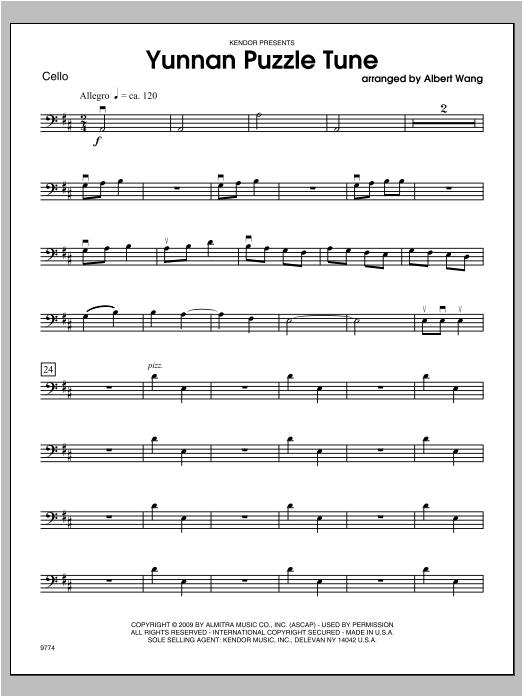 Download Wang Yunnan Puzzle Tune - Cello Sheet Music