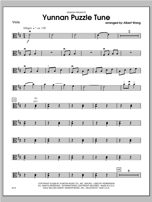 Download Wang Yunnan Puzzle Tune - Viola Sheet Music