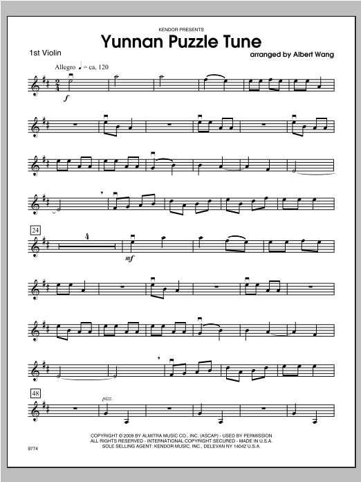 Download Wang Yunnan Puzzle Tune - Violin 1 Sheet Music