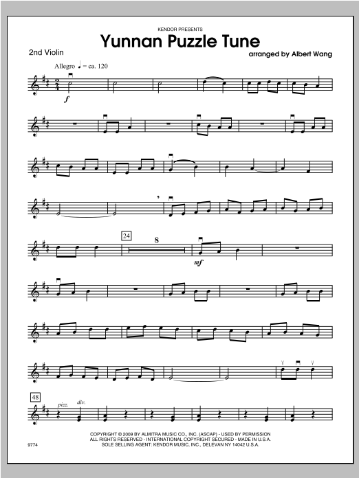 Download Wang Yunnan Puzzle Tune - Violin 2 Sheet Music