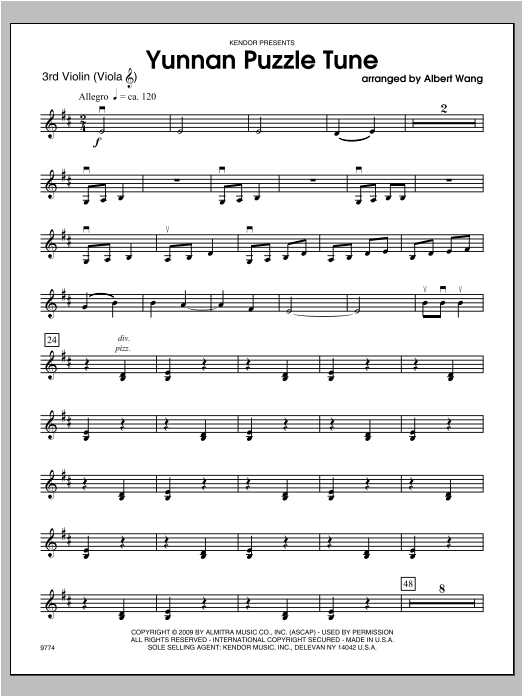 Download Wang Yunnan Puzzle Tune - Violin 3 Sheet Music