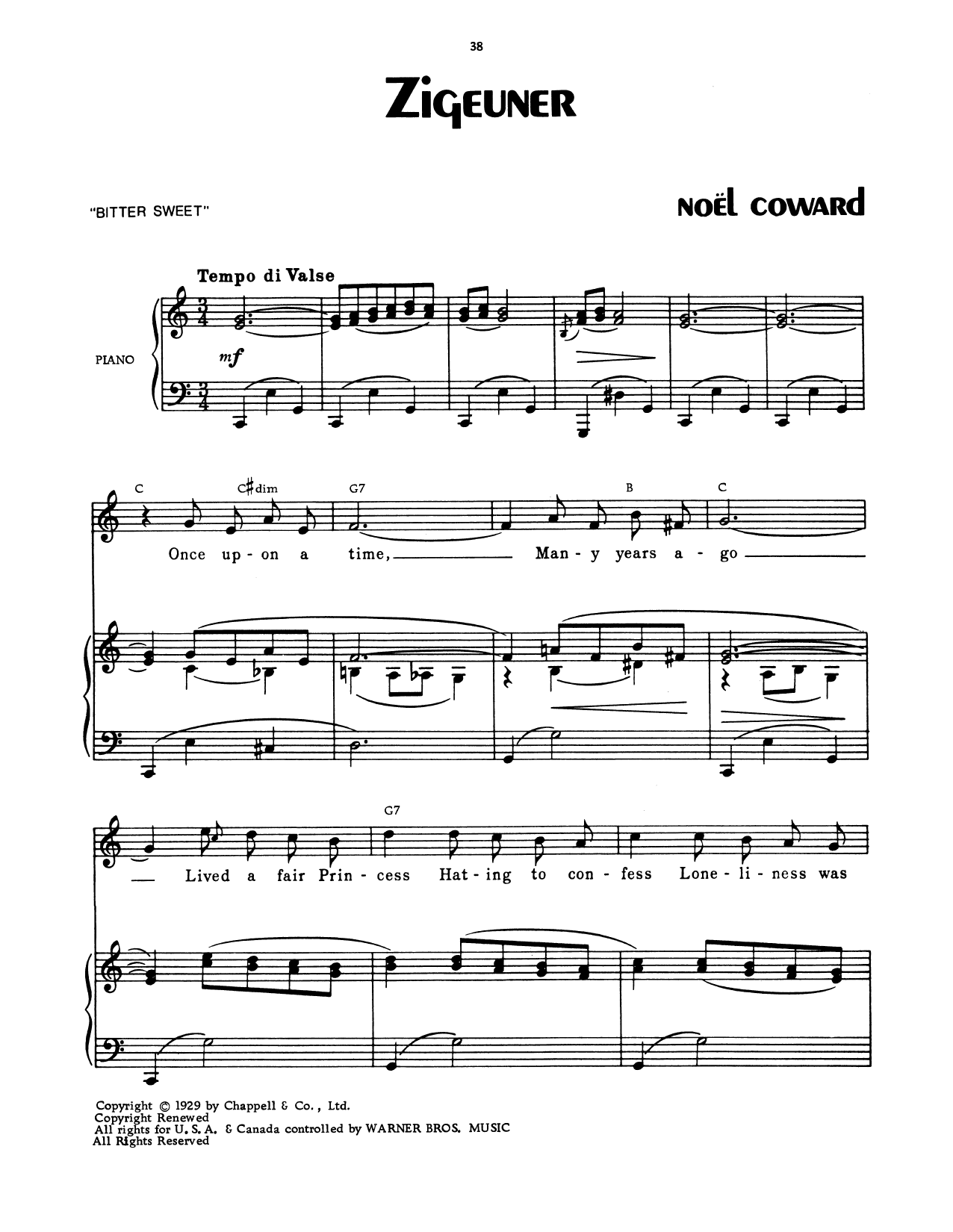 Download Noel Coward Zigeuner Sheet Music