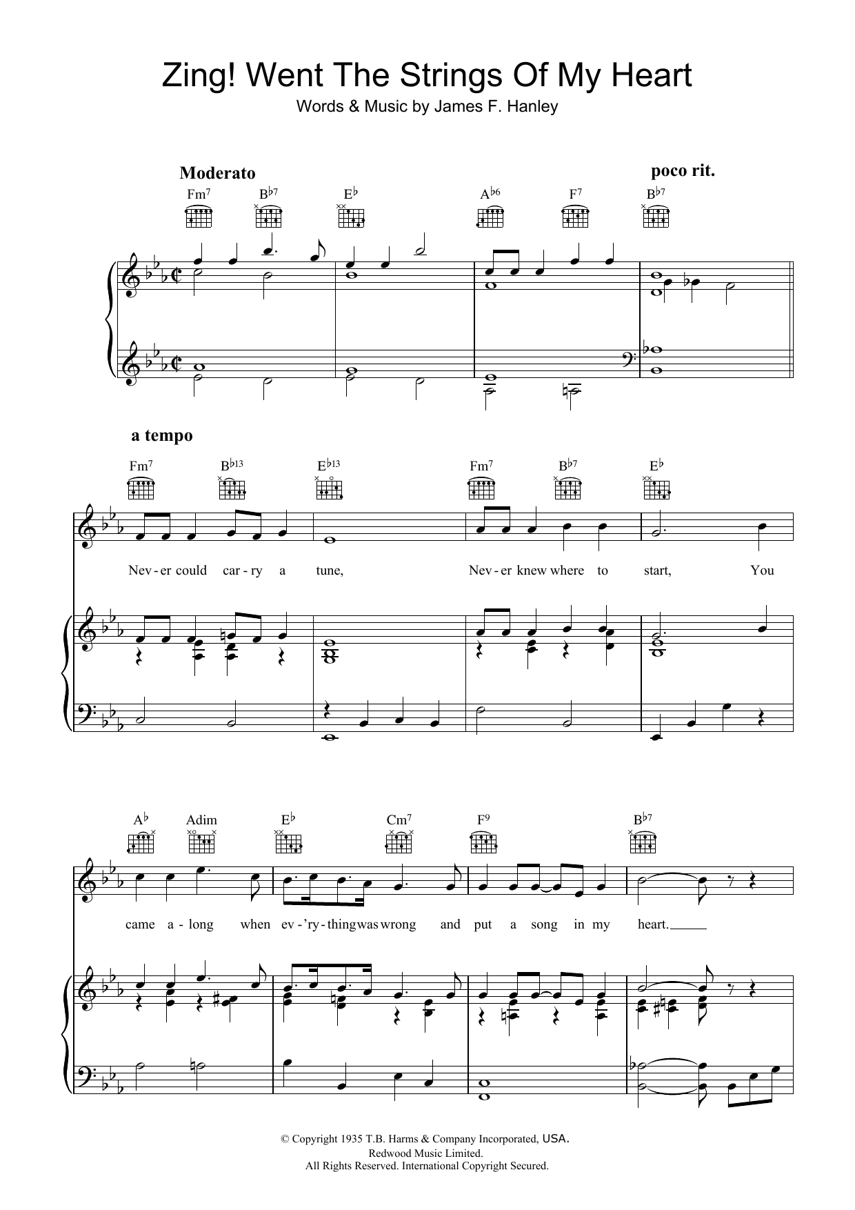 Download James F. Hanley Zing! Went The Strings Of My Heart Sheet Music