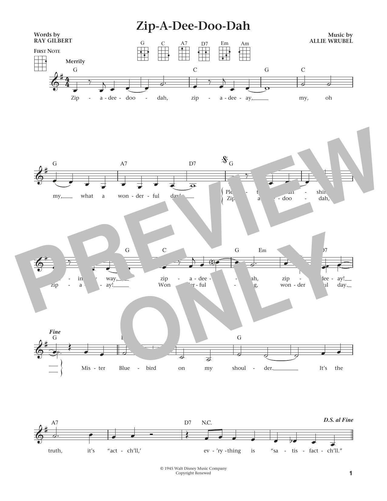 Download Ray Gilbert Zip-A-Dee-Doo-Dah (from The Daily Ukule Sheet Music
