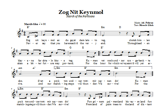 Download Ad. Pokras Zog Nit Keynmol (March Of The Partisans Sheet Music