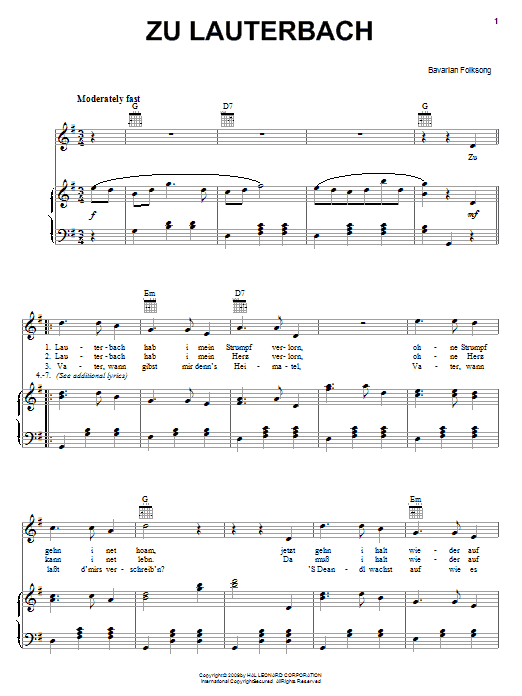 Download Bavarian Folksong Zu Lauterbach (At Lauterbach) Sheet Music