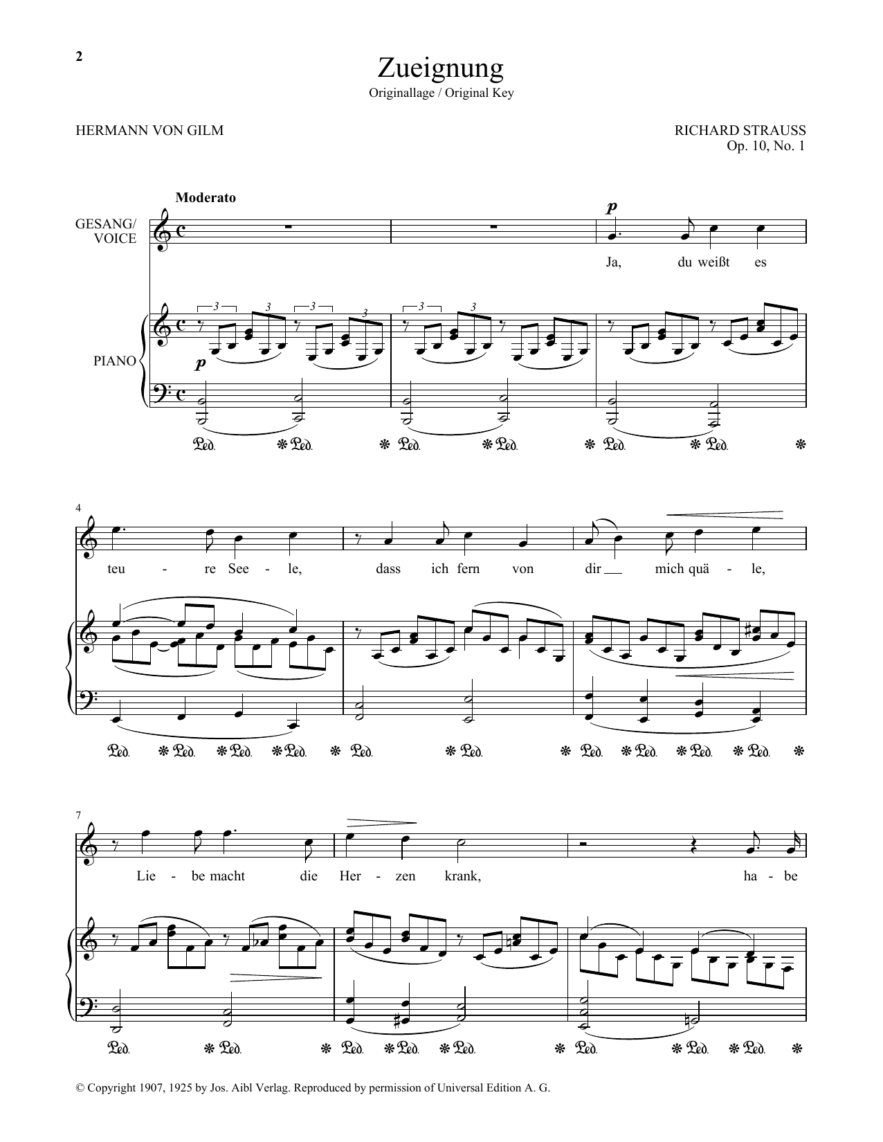 Download Richard Strauss Zueignung (Op. 10, No. 1) (High Voice) Sheet Music