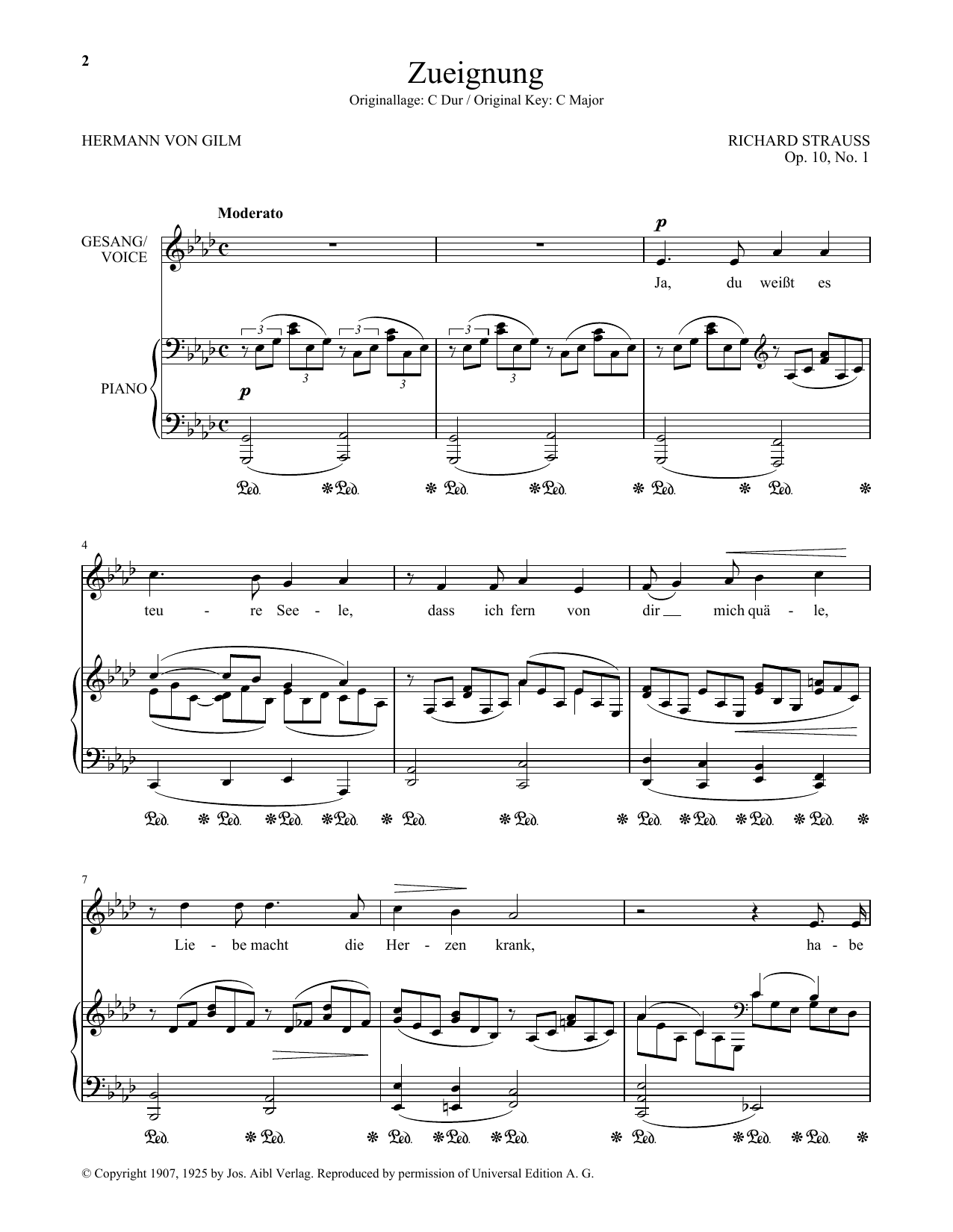Download Richard Strauss Zueignung (Op. 10, No. 1) (Low Voice) Sheet Music
