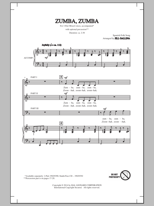 Download Traditional Folksong Zumba, Zumba (arr. Jill Gallina) Sheet Music